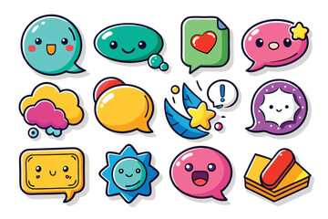 Fototapeta premium Collection of Cute Cartoon Speech Bubbles with Various Expressions