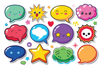 Fototapeta premium Colorful Cartoon Speech Bubbles with Happy Faces and Stars