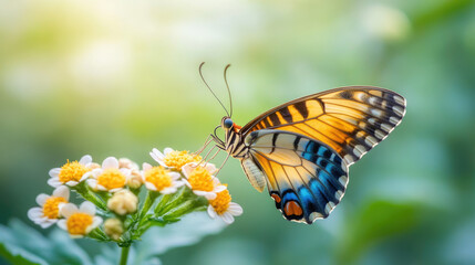 Obraz premium Discover the intricate details of a butterfly resting on a vibrant flower, perfect for nature lovers and floral enthusiasts seeking stunning visuals.