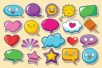 Collection of Colorful Cartoon Speech Bubbles with Facial Expressions