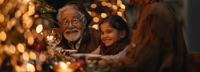 Multicultural Christmas Tales: Grandfather's Funny Stories at Festive Dinner Party