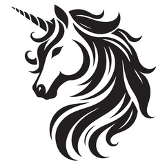 Obraz premium Unicorn simple vector silhouette black and white.