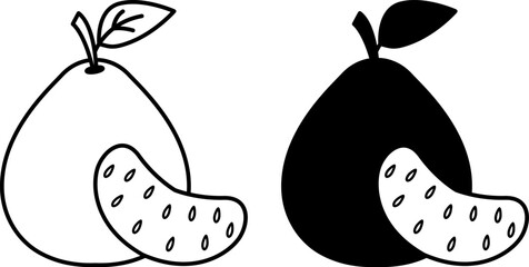 Pomelo Icons. Black And White Vector Icons Of Tropical Plant. Natural And Organic Food. Sweet Dessert. Fruit Concept