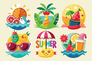 Fototapeta premium Colorful Summer Icons with Beach and Tropical Themes