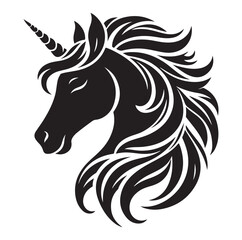 Unicorn simple vector silhouette black and white.