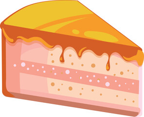 Sweet cake slice icon. Cartoon cheesecake piece