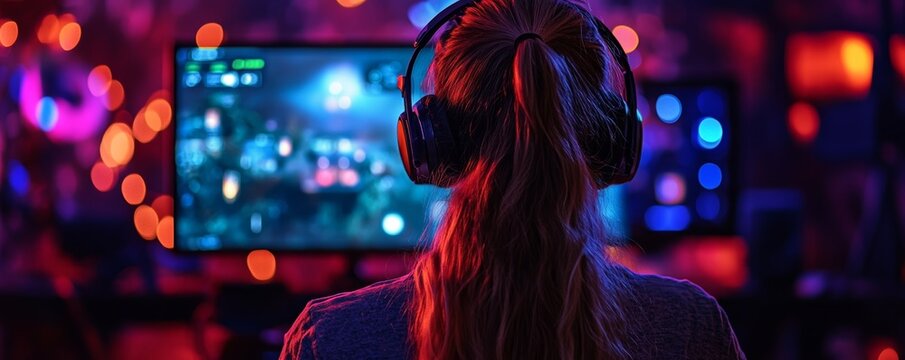 Esports and online gaming: Woman live streaming her video game session, Generative AI