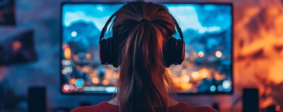Esports and online gaming: Woman live streaming her video game session, Generative AI