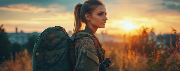 Courageous female soldier returning home from the army, Generative AI