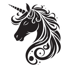 Unicorn simple vector silhouette black and white.