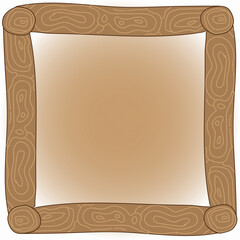 Quadrangular wooden frame on a brown background