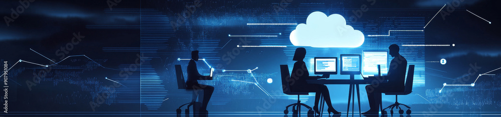 Poster cloud computing and collaboration: empowering your business - the image depicts a collaborative work