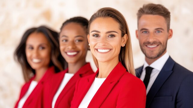 A diverse group of professionals in formal attire, standing in a row, each facing the camera for individual headshots