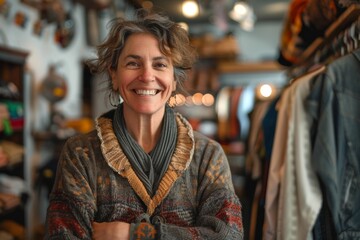 Obraz premium Happy clothing store owner smiling at the camera, Generative AI