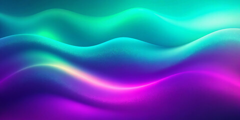 Obraz premium Vibrant, rippling waves of teal, green and purple blend seamlessly to create a soothing and dynamic visual. Smooth color transitions and the interplay of light and color create a sense of movement.AI