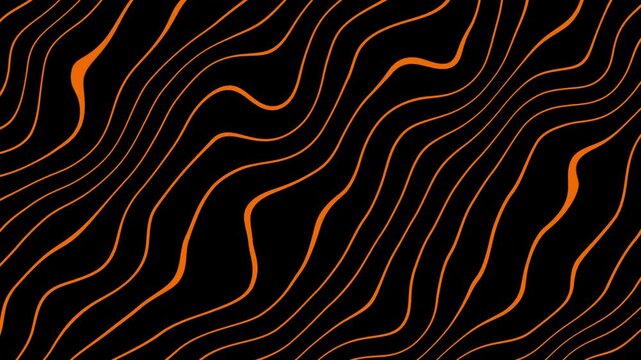 Line Wavy pattern Orange Black Topographic Contoured Animated background in 4k