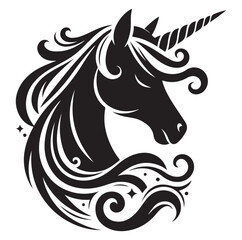 Unicorn simple vector silhouette black and white.