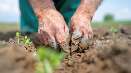A farmer building drainage channels to prevent future flooding