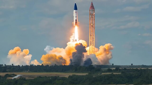 Successful Rocket Launch From Launch Pad Complex During Daytime Generative AI