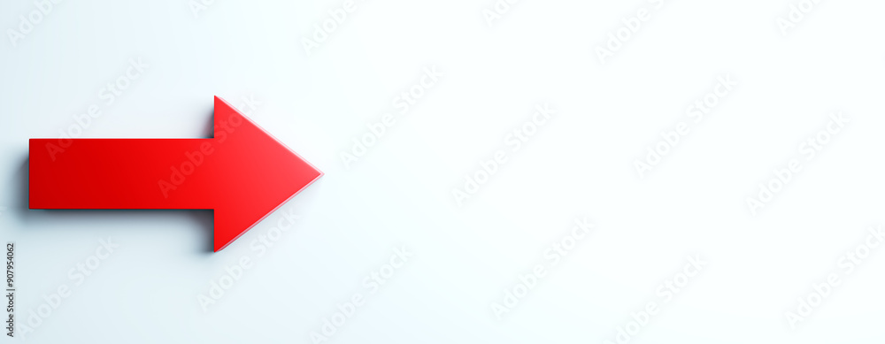 Poster red arrow pointing right on white background. 3d rendering