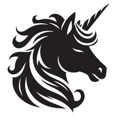 Unicorn simple vector silhouette black and white.