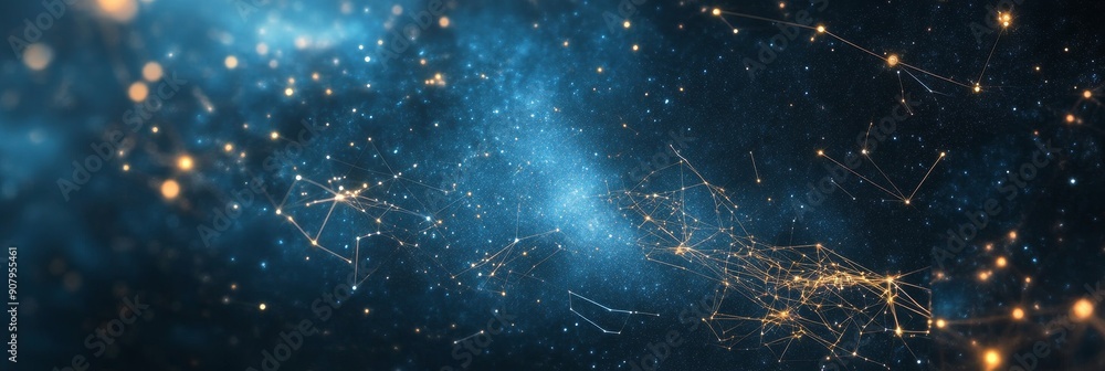 Poster this abstract image depicts a celestial network of interconnected stars and galaxies. it symbolizes 