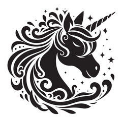 Unicorn simple vector silhouette black and white.