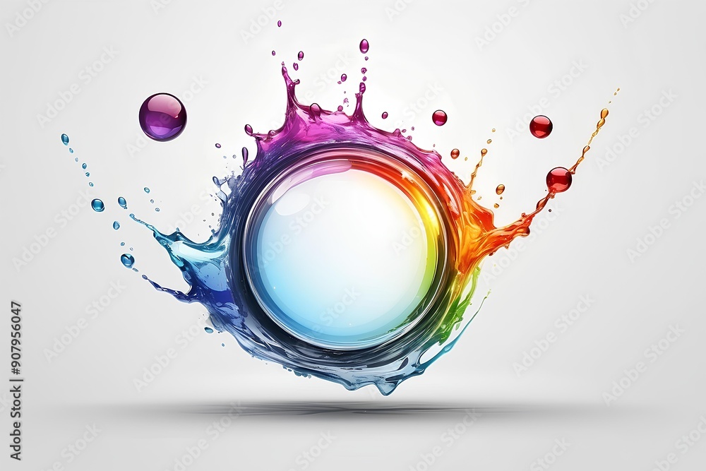 Poster vibrant multicolor splash with circular gradient on white background, ideal for creative and dynamic