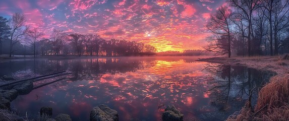 Fototapeta premium Sunrise Panorama Over Lake
