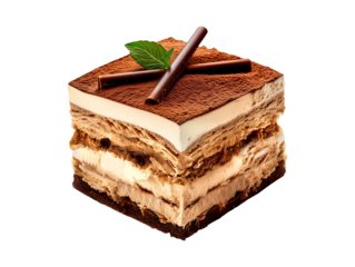 Tiramisu cake isolated on transparent or white background