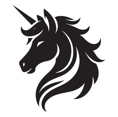 Unicorn simple vector silhouette black and white.
