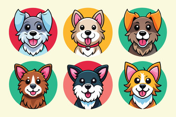 Obraz premium Six Cartoon Dog Portraits in Circular Frames