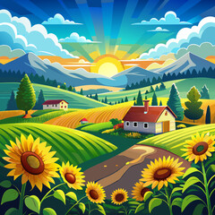 Fototapeta premium beautiful rustic sunflower landscape with a backdrop