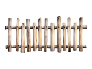 Wooden pole fence isolated on transparent or white background