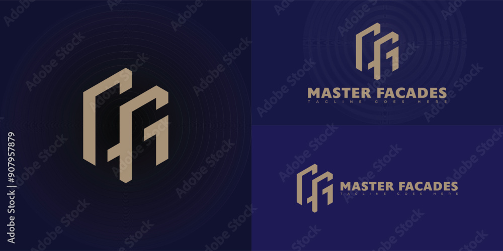 Aufkleber abstract hexagon initial letter mf or fm in gold color isolated on multiple background colors. the l