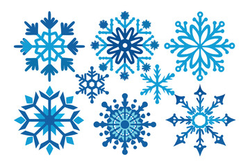 Seven Blue Snowflakes in Different Designs