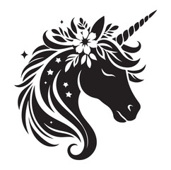 Obraz premium Unicorn simple vector silhouette black and white.