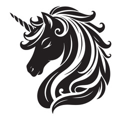 Unicorn simple vector silhouette black and white.