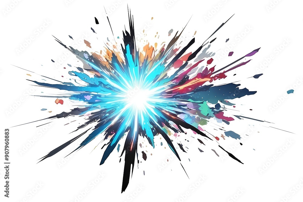 Poster cosmic burst: an abstract explosion of vibrant colors and radiant light, radiating energy and dynami