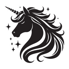 Unicorn simple vector silhouette black and white.