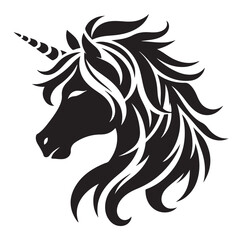 Unicorn simple vector silhouette black and white.
