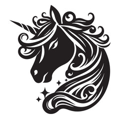 Unicorn simple vector silhouette black and white.