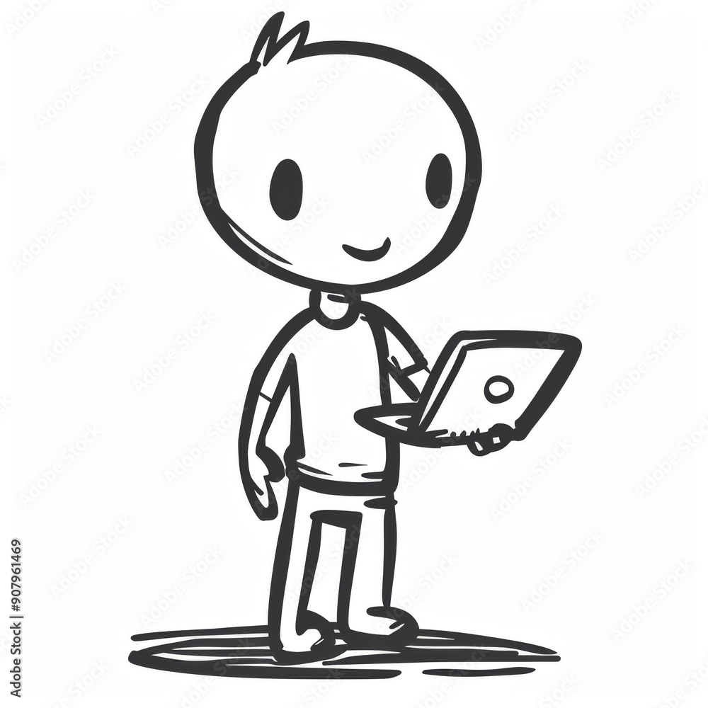 Aufkleber stickman it worker holding laptop while standing in a minimalist workspace environment. generative a