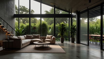 Fototapeta premium Living room in the fence of the house, loft style, looks luxurious, modern, simple, landscap