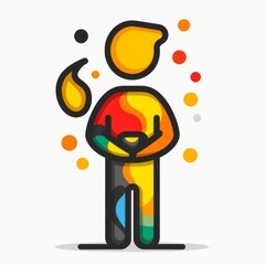 Vibrant abstract character holding fire in colorful design style inspired by early 20th century art. Generative AI