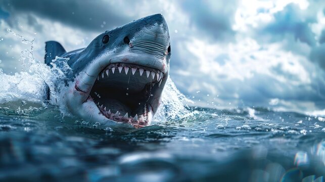 a shark with its mouth open in the water