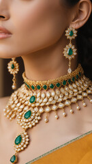 closeup of beautiful women neck wearing beautiful gold jewelry 