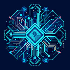 thin circuit trace lines in blue on a dark