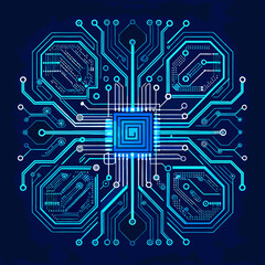 thin circuit trace lines in blue on a dark