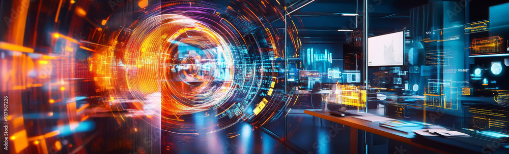 Poster futuristic technology concept with data and interface elements - the image symbolizes innovation, da